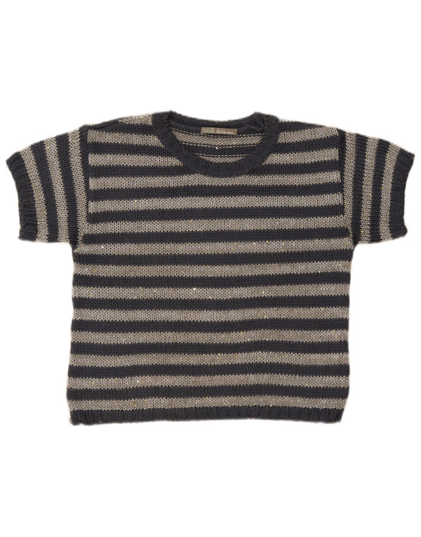 Suéter feminino Marks & Spencer com gola canoa e listrado cinza médio UK 12