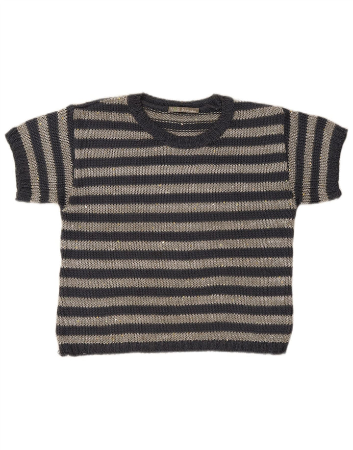 Suéter feminino Marks & Spencer com gola canoa e listrado cinza médio UK 12