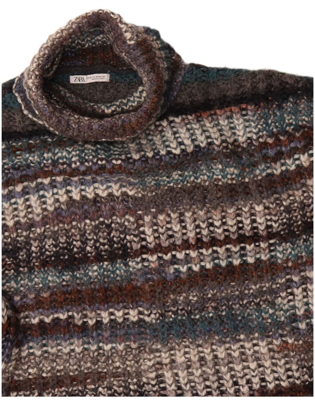 ZARA Suéter feminino com gola redonda e listrado médio multicolorido UK 14