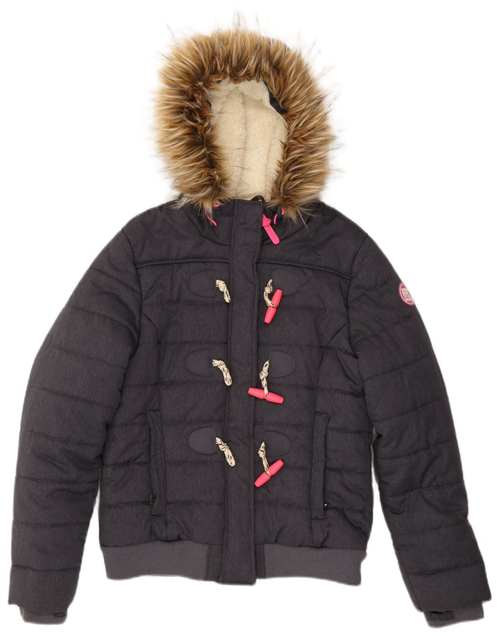 Jaqueta acolchoada com capuz feminina SUPERDRY UK 14 grande poliéster azul marinho