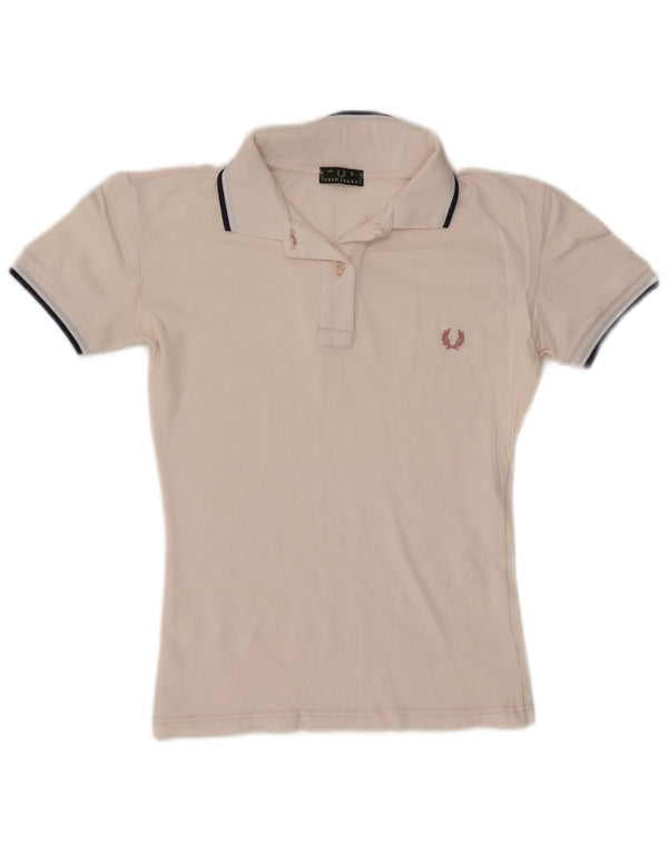 Camisa polo feminina Fred Perry UK 14 grande listrada branca