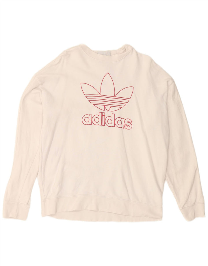 ADIDAS Womens Graphic Sweatshirt Jumper UK 14 Grande Algodão Branco
