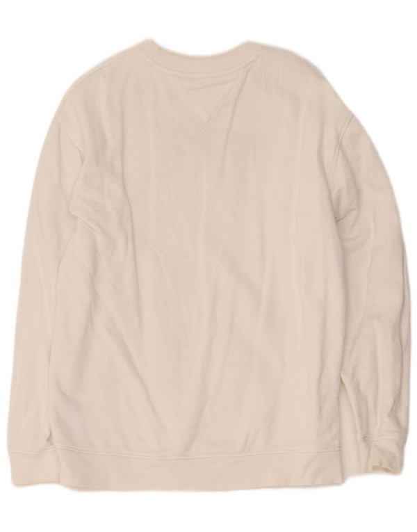 Tommy Hilfiger moletom feminino gráfico oversized jumper UK 10 pequeno branco