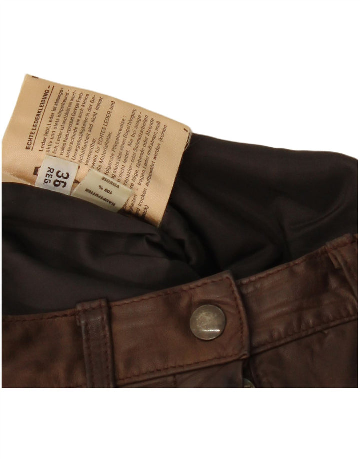 Calça feminina de couro reta VINTAGE UE 36 pequena W28 L30 couro marrom