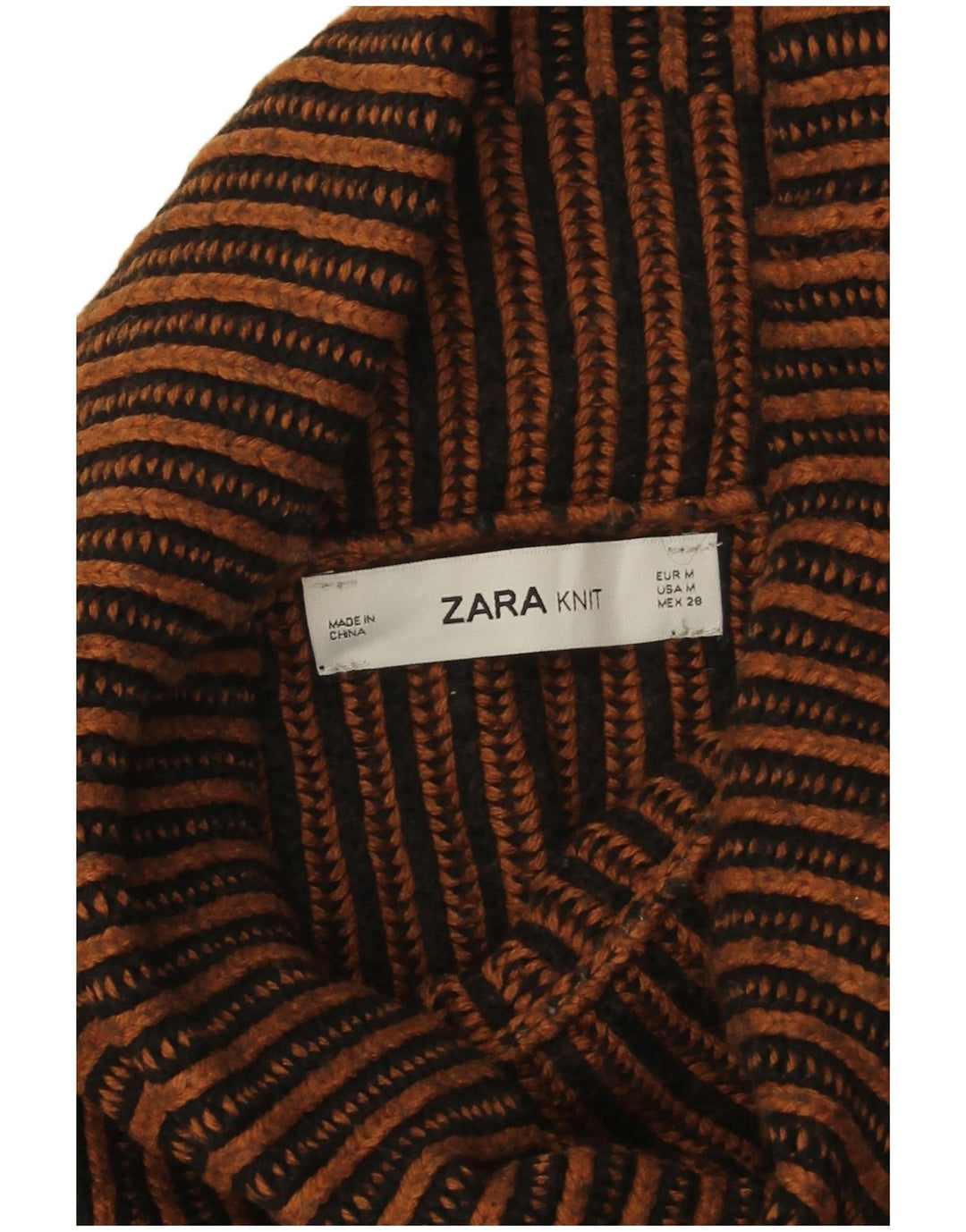 Suéter feminino Zara com gola alta e gola alta Reino Unido 14 listrado marrom médio