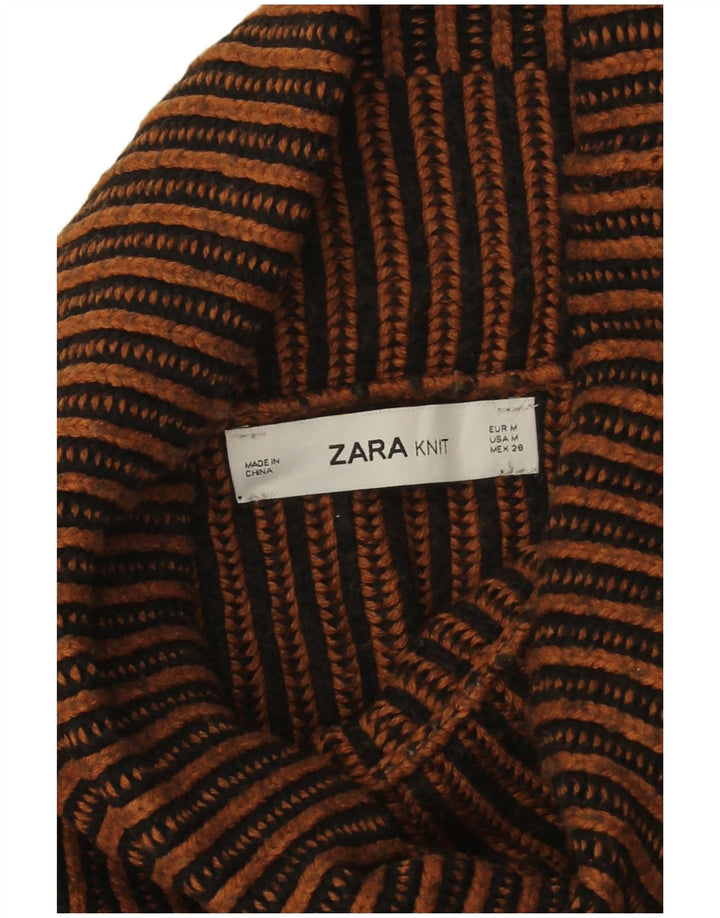 Suéter feminino Zara com gola alta e gola alta Reino Unido 14 listrado marrom médio