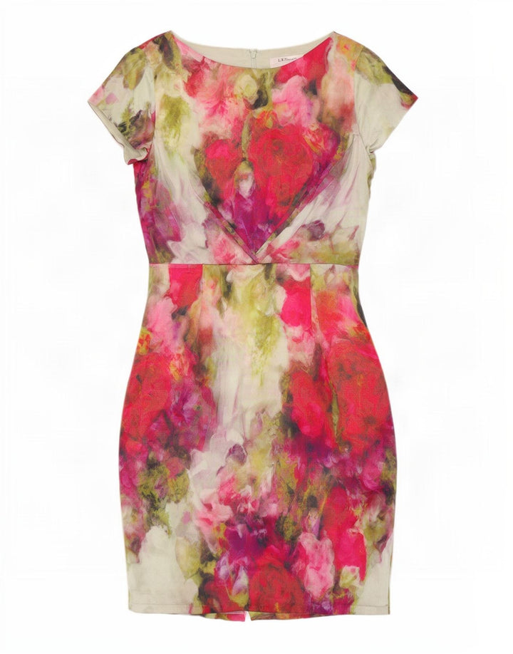 L.K. Vestido bainha feminino Bennett Reino Unido 12 seda floral multicolorida média