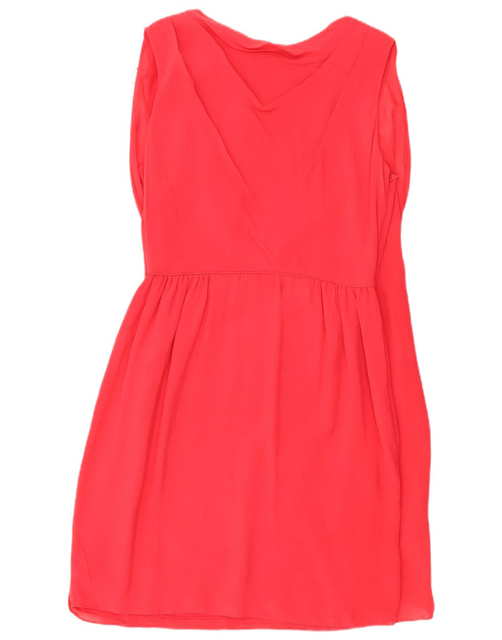 Vestido feminino Biba sem mangas com bainha UK 14 seda vermelha média