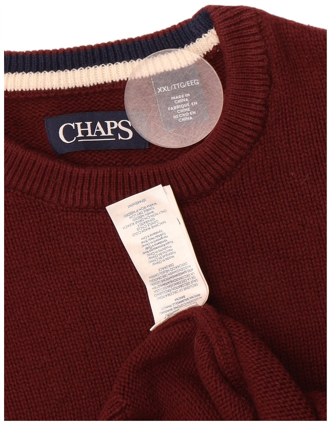 Suéter masculino CHAPS com gola redonda 2XL algodão Borgonha