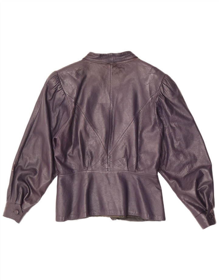 Jaqueta blazer de couro feminina vintage com 2 botões Reino Unido 8 pequena roxa