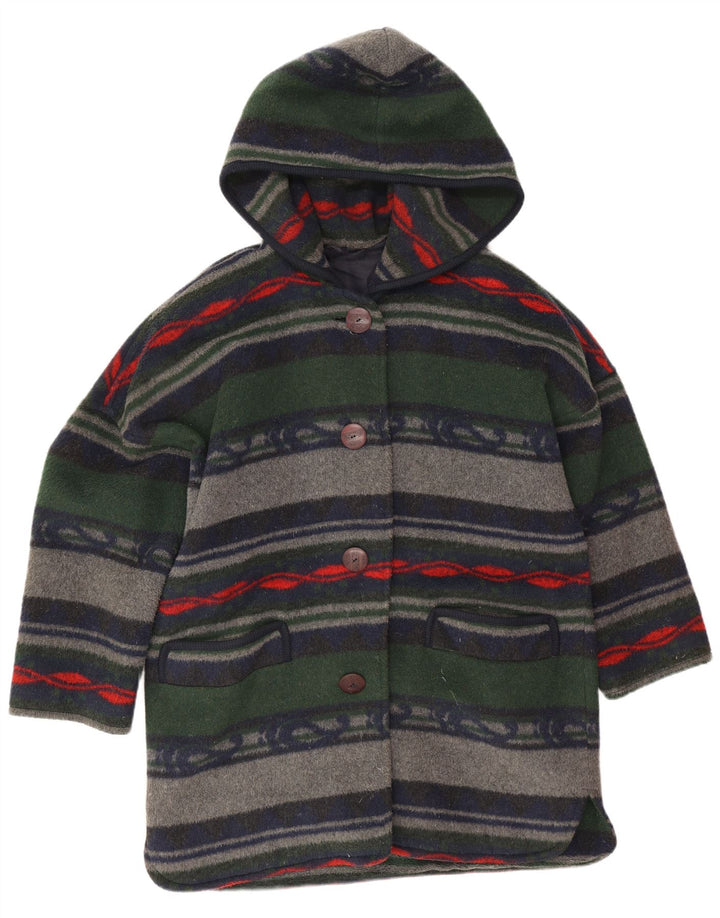Sobretudo oversized feminino vintage Reino Unido 16 grande acrílico listrado multicolorido