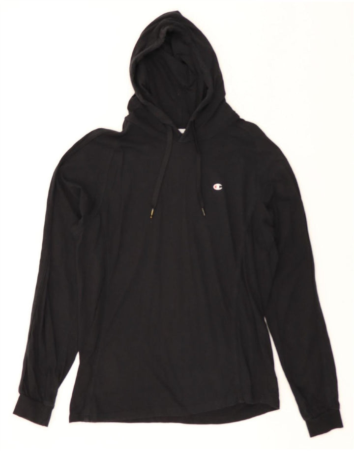 CHAMPION Mens Hooded Top Long Sleeve Small Black Cotton Vintage Champion and Second-Hand Champion from Messina Hembry 