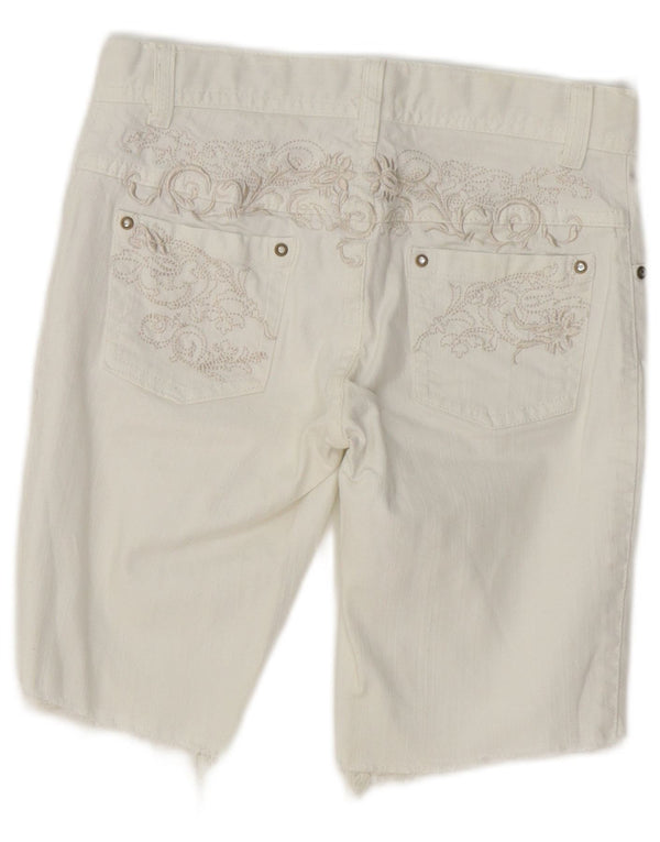 Shorts jeans feminino Benetton 8-9 anos W24 algodão floral branco