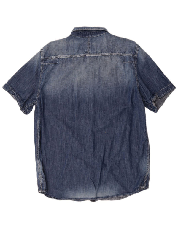 Camisa jeans masculina de manga curta com lavagem ácida Superdry 2XL algodão azul