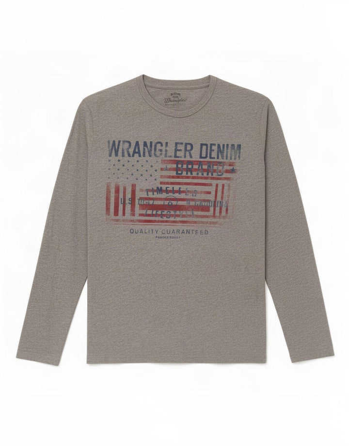 Wrangler Mens Graphic Top manga comprida algodão cinza médio