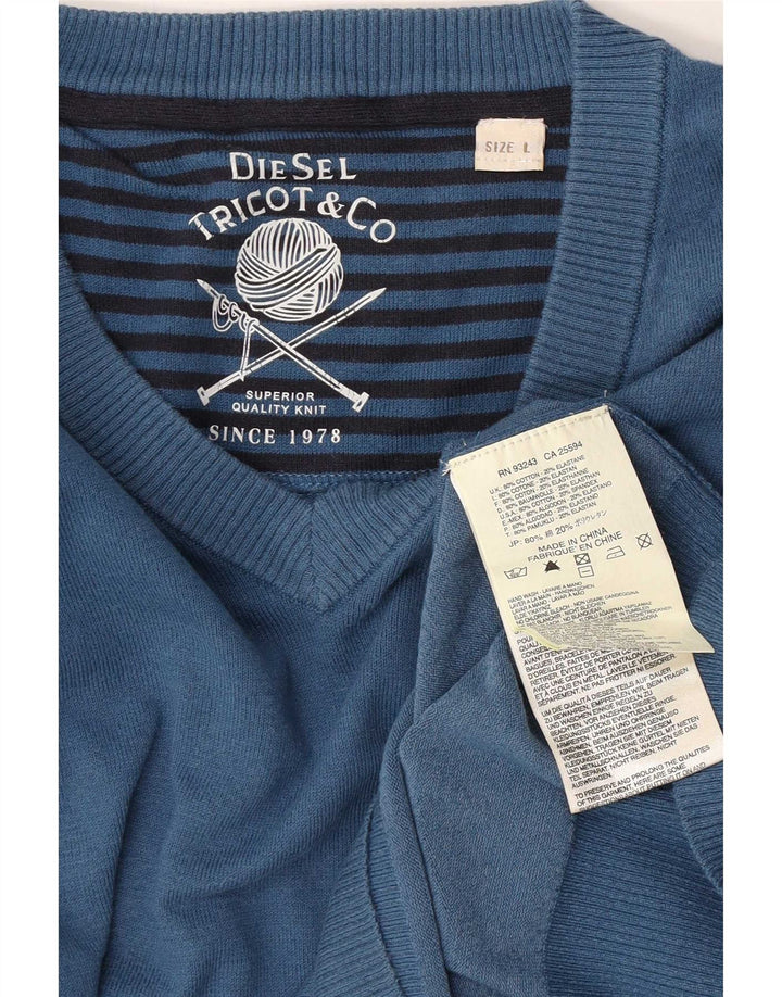 Suéter masculino diesel com decote em V grande algodão azul