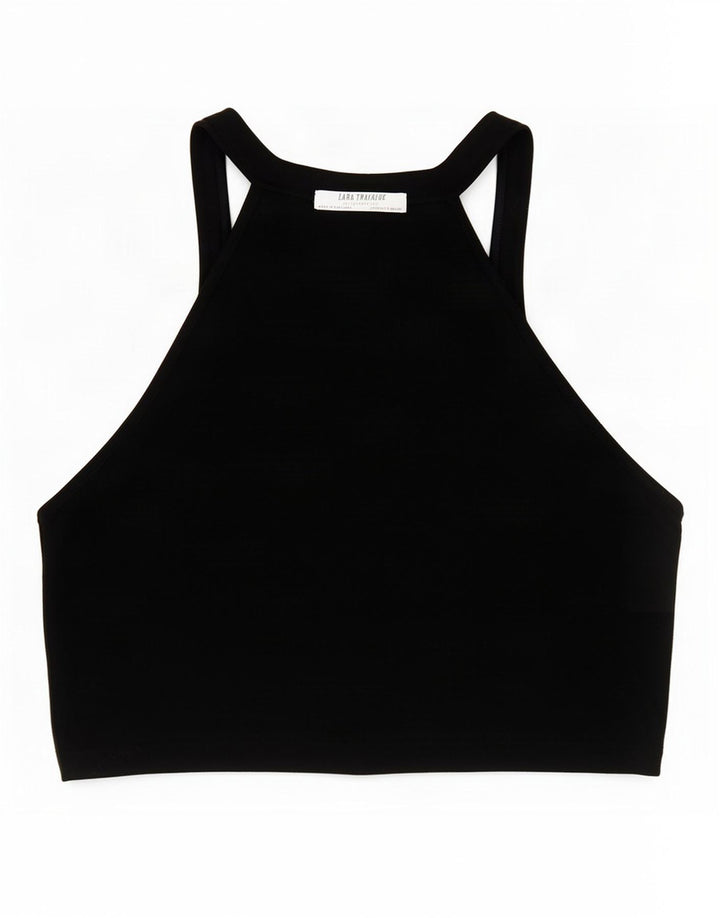 Zara Womens Crop Halter Top Reino Unido 8 Pequeno Preto
