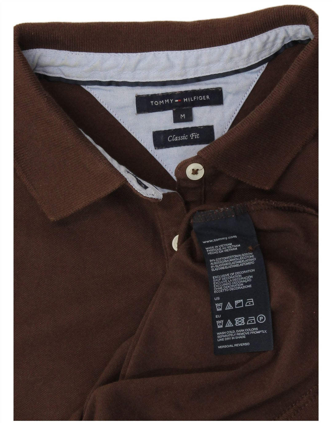 Camisa polo feminina TOMMY HILFIGER Classic Fit Reino Unido 12 algodão marrom médio