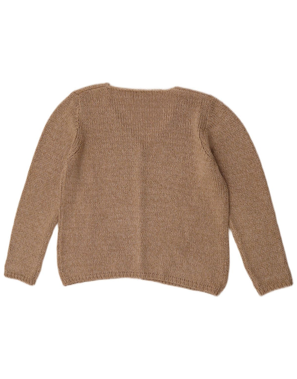 Suéter cardigã feminino vintage Reino Unido 14 algodão bege médio