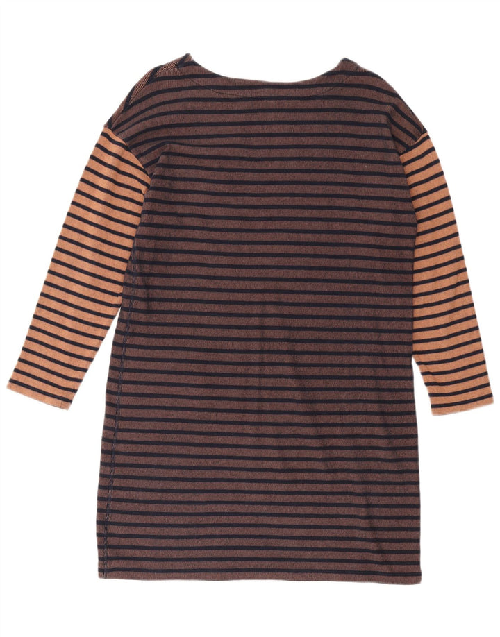 WHITE STUFF Vestido feminino de manga comprida com bainha UK 14 grande listrado marrom