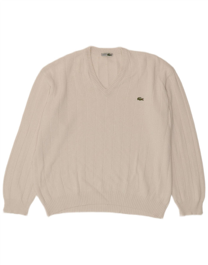 Suéter masculino Lacoste com decote em V tamanho 6 XL branco