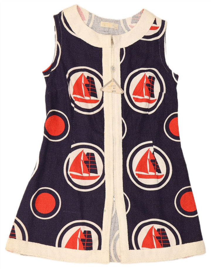 Luna vestido feminino sem mangas linha A IT 44 médio azul marinho geométrico