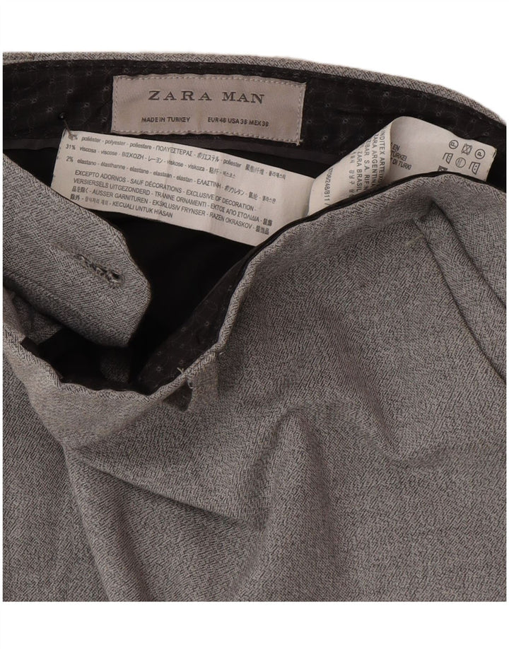 Zara Mens Slim Suit Calças EU 46 XL W36 L33 Cinza Poliéster