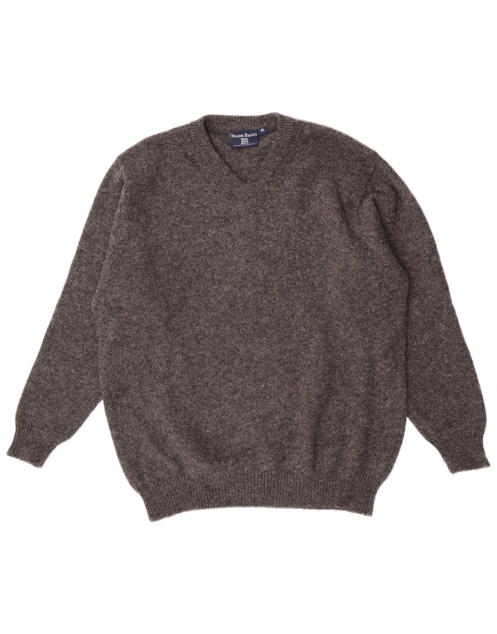 Suéter masculino vintage com decote em V IT 54 XL lã cinza