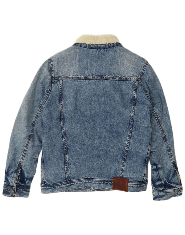 Jaqueta jeans masculina Abercrombie & Fitch Sherpa Reino Unido 34 algodão azul pequeno