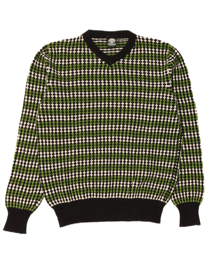 Suéter masculino Franklin & Marshall com decote em V grande lã listrada verde