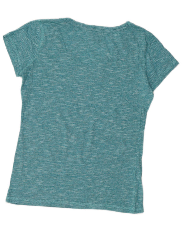 US Polo Assn. Camiseta feminina top UK 10 pequeno algodão manchado turquesa