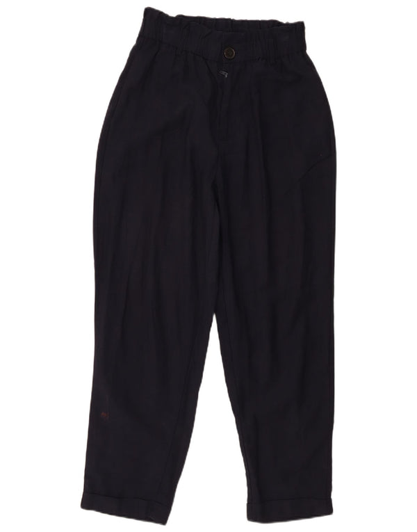 Calça feminina Zara cintura alta cortada média W28 L25 azul marinho viscose