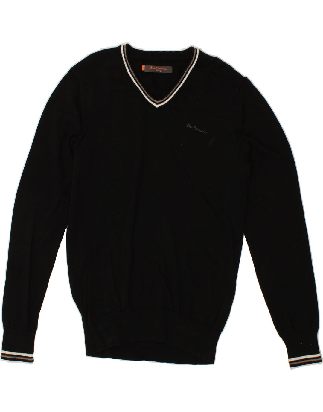 Suéter masculino BEN SHERMAN Heritage com decote em V de algodão preto médio
