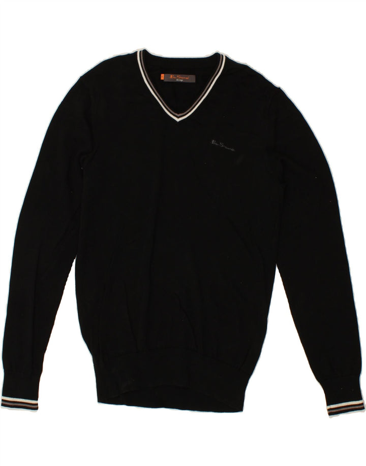 Suéter masculino BEN SHERMAN Heritage com decote em V de algodão preto médio