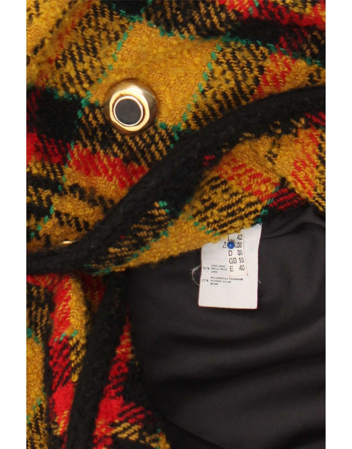 Jaqueta Blazer Double Breasted Feminina Vintage Reino Unido 10 Pequena Verificação Amarela