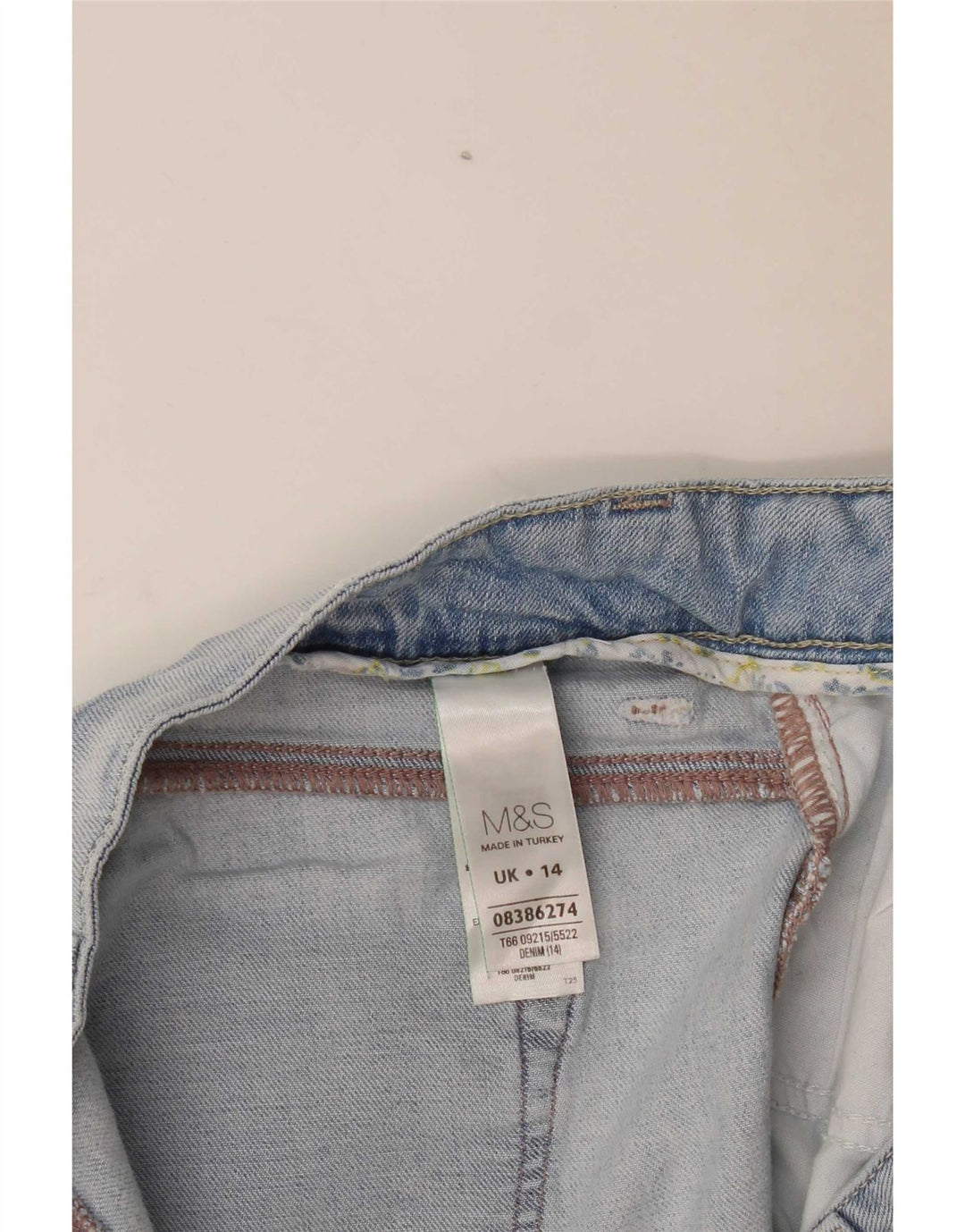 Shorts jeans feminino Marks & Spencer UK 14 grande W34 azul algodão