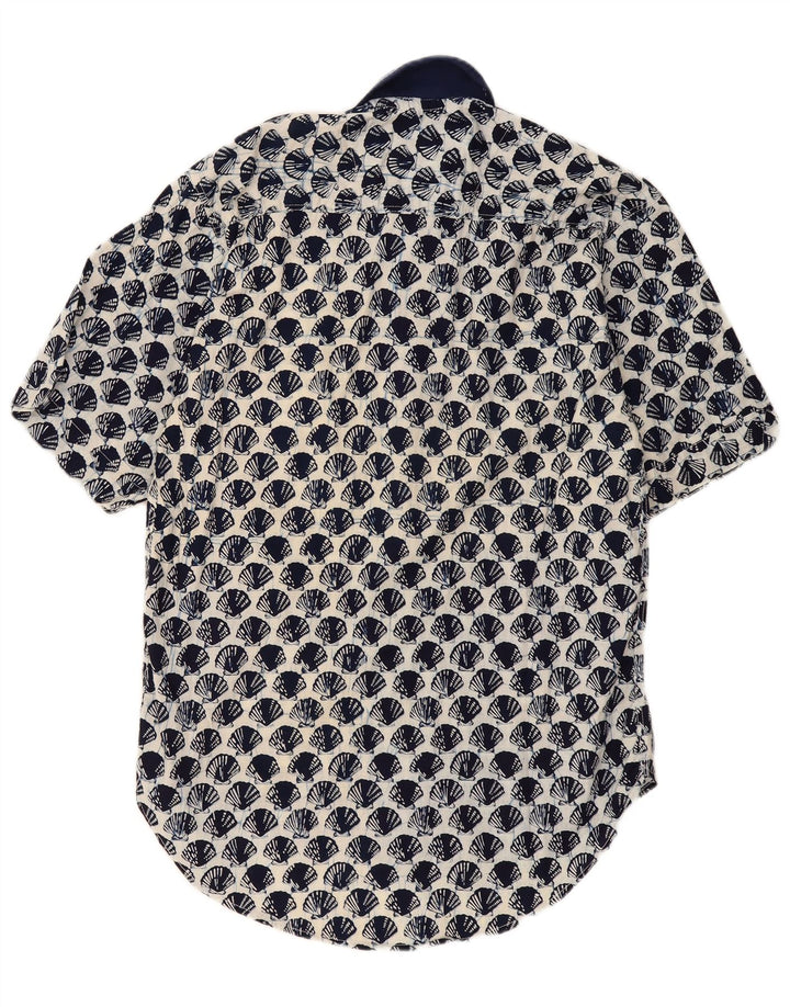 Vintage masculino abstrato Padrão manga curta camisa grande algodão azul marinho