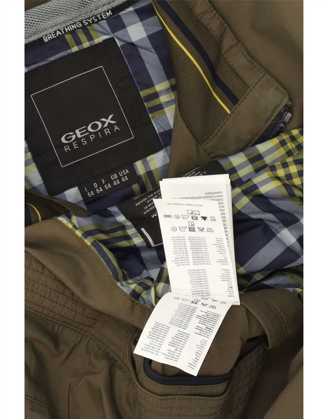 Jaqueta bomber masculina Geox UK 44 2XL poliéster xadrez cáqui