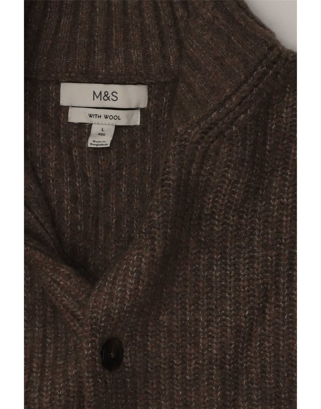 Suéter cardigã masculino Marks & Spencer grande lã manchada marrom