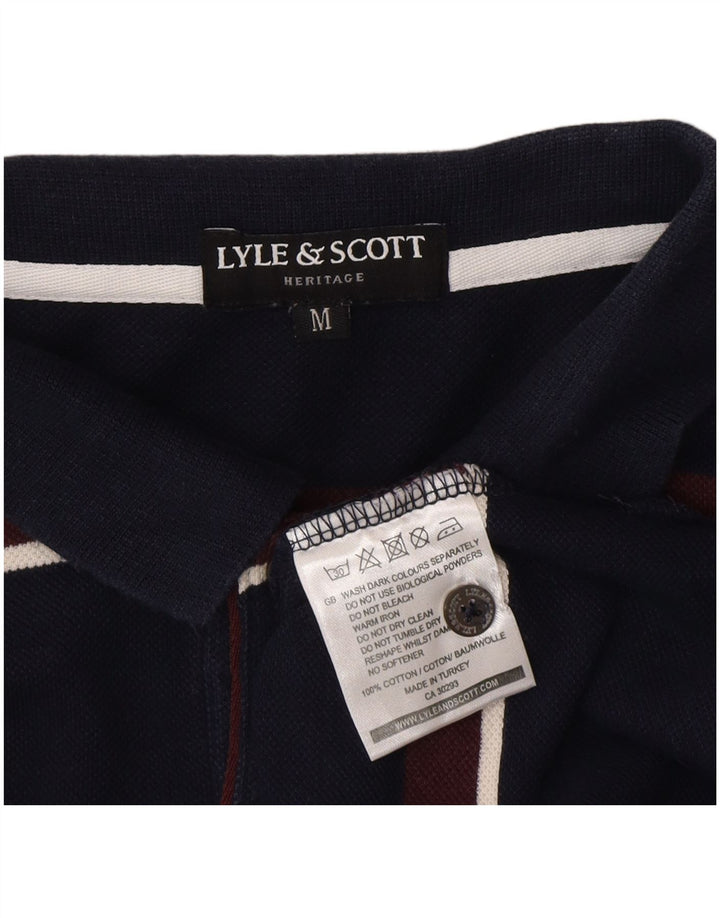 Camisa polo masculina Heritage Lyle & Scott de algodão listrado azul marinho médio