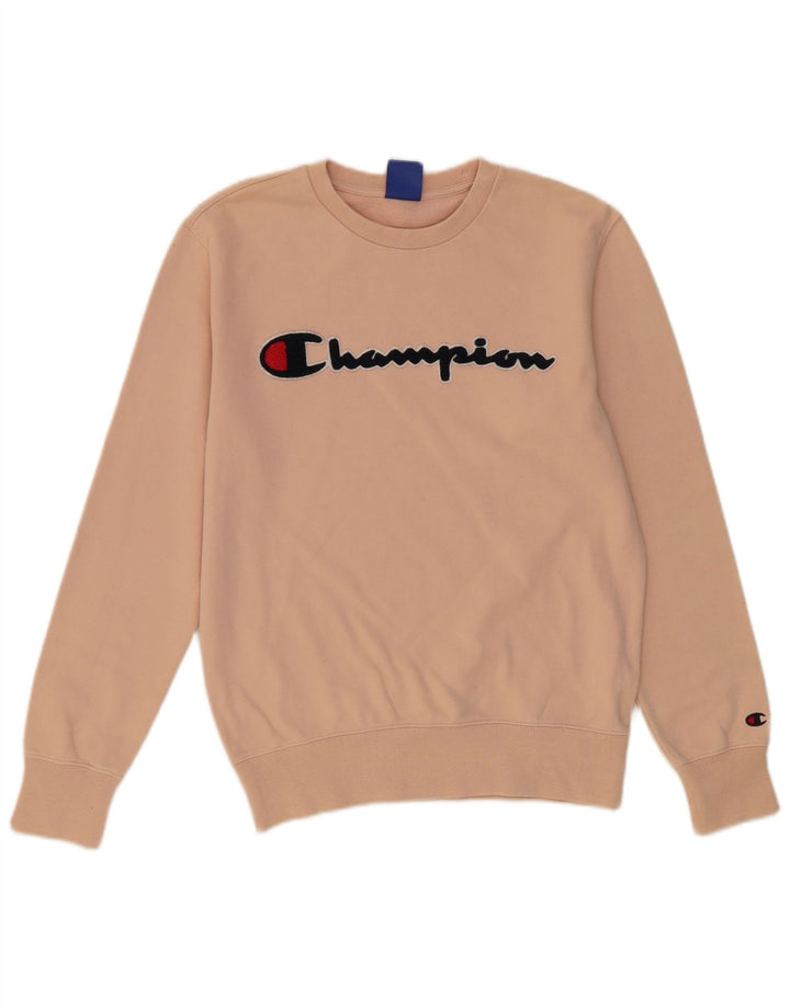 CHAMPION Suéter gráfico masculino com capuz pequeno rosa