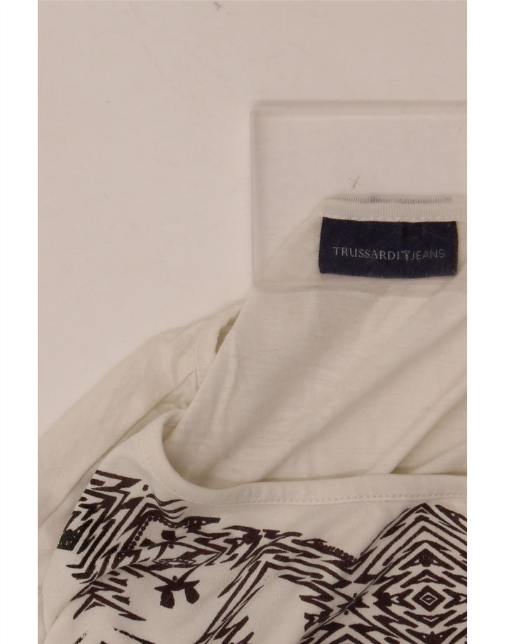 Camiseta feminina TRUSSARDI JEANS com estampa gráfica UK 14 grande branca geométrica