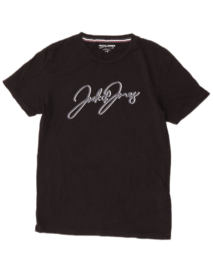Camiseta gráfica masculina Jack & Jones, top pequeno de algodão preto