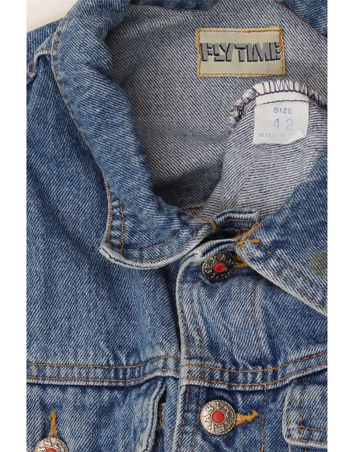 Jaqueta jeans feminina de manga curta Fly Time IT 42 algodão azul médio