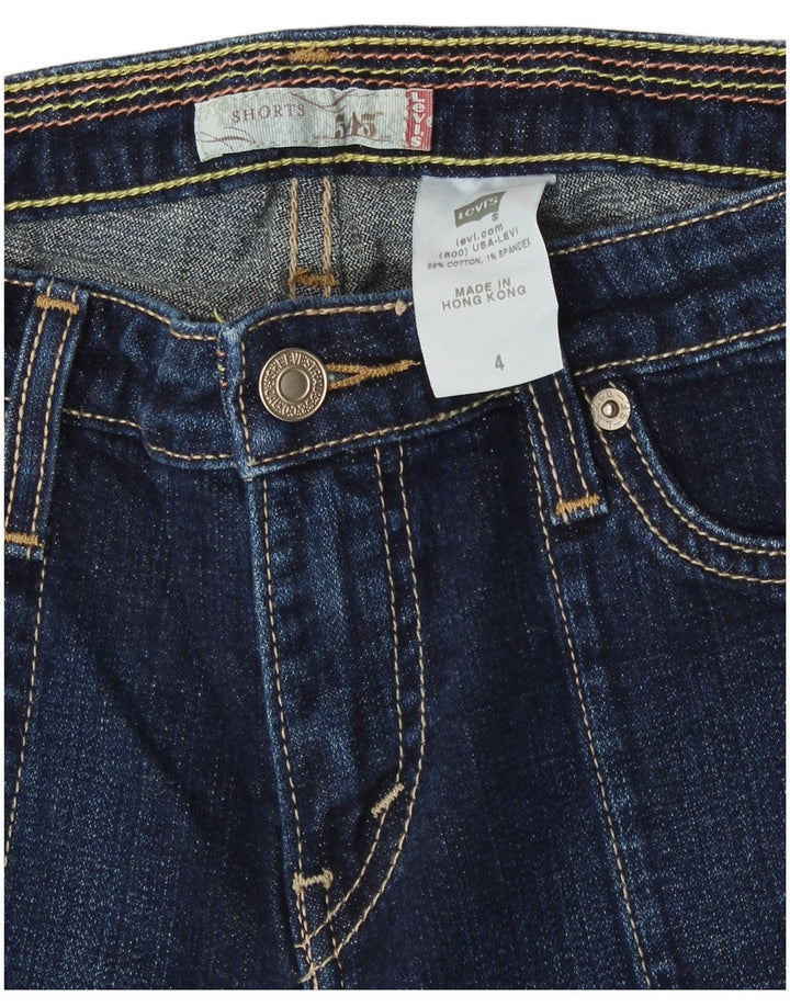 Shorts jeans feminino 545 Levi's US 4 pequeno W28 algodão azul marinho