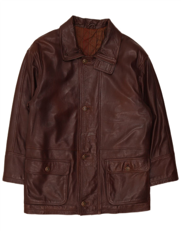 Casaco de couro masculino vintage UK 38 Médio Borgonha
