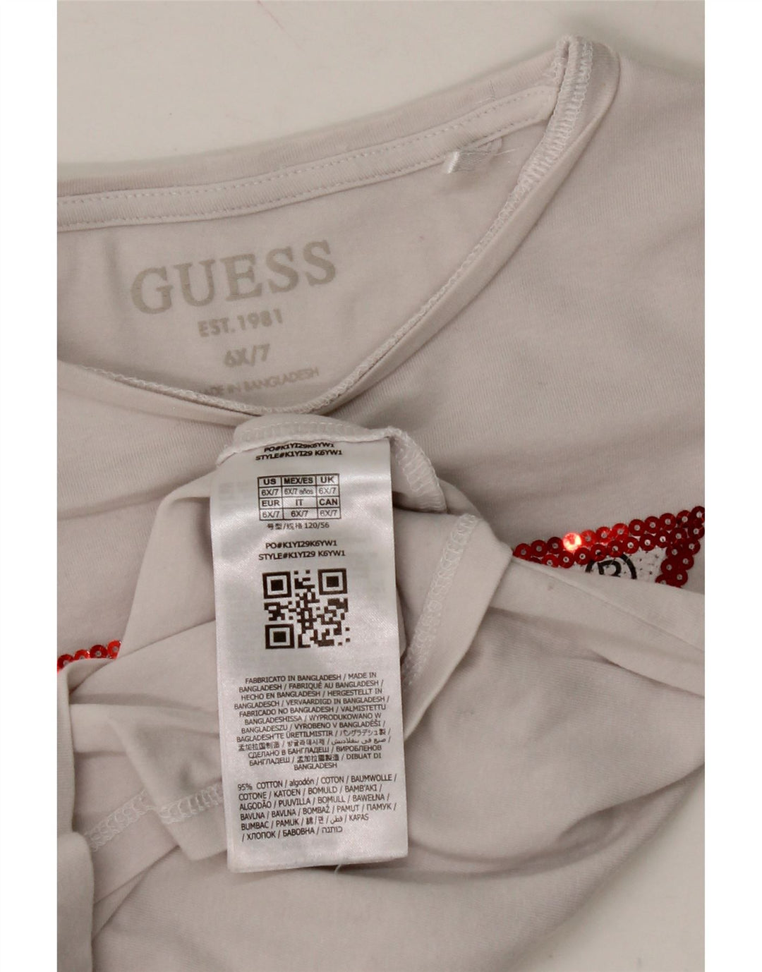 GUESS Girls Graphic Top Long Sleeve 6-7 Years White Cotton Vintage Guess and Second-Hand Guess from Messina Hembry 