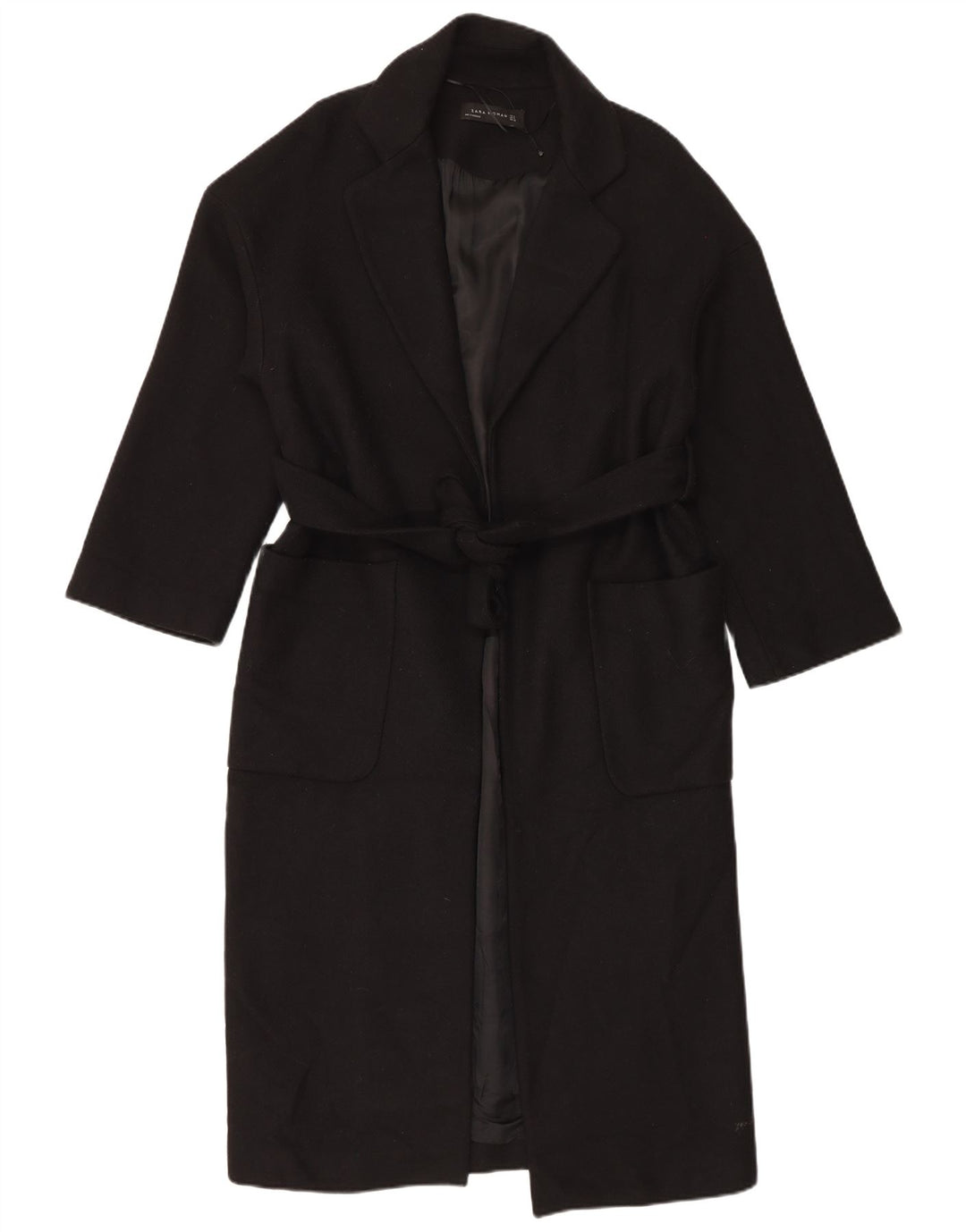 Sobretudo feminino Zara Oversized UK 10 pequeno lã preta