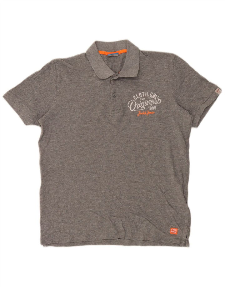 Camisa polo masculina Jack & Jones com estampa cinza médio algodão manchado