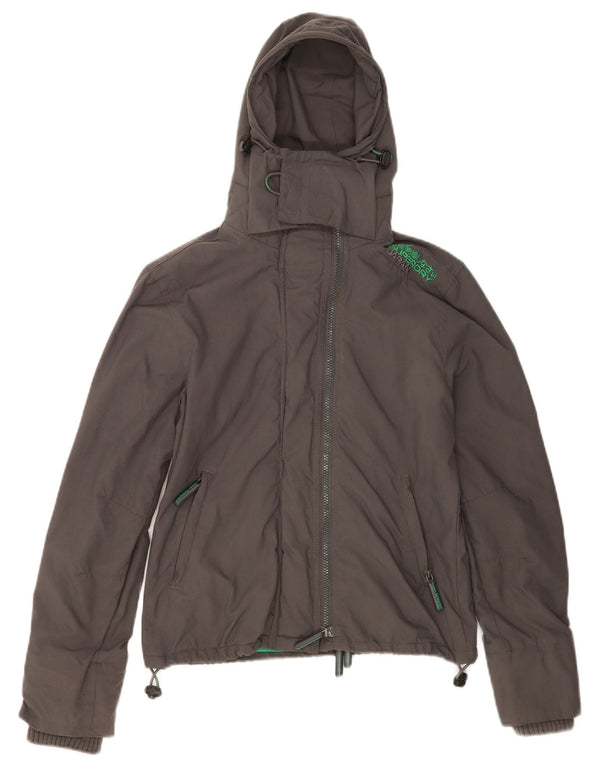 Jaqueta corta-vento feminina Superdry com capuz Reino Unido 10 pequeno cinza nylon